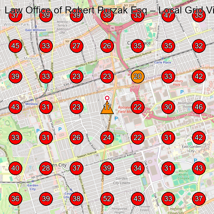 Law Office of Robert Purzak Esq GeoGrid visibility map for Personal Injury Attorney in Mineola